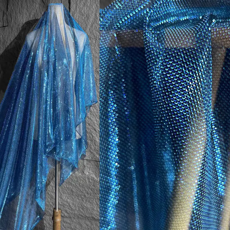 1PC Royal Blue Color-Shift Shimmer Sheer Organza Tulle Mesh Fabric, DIY Sewing Material for Prom Dress, Craft Lovers & Designers’ DIY Crafts
