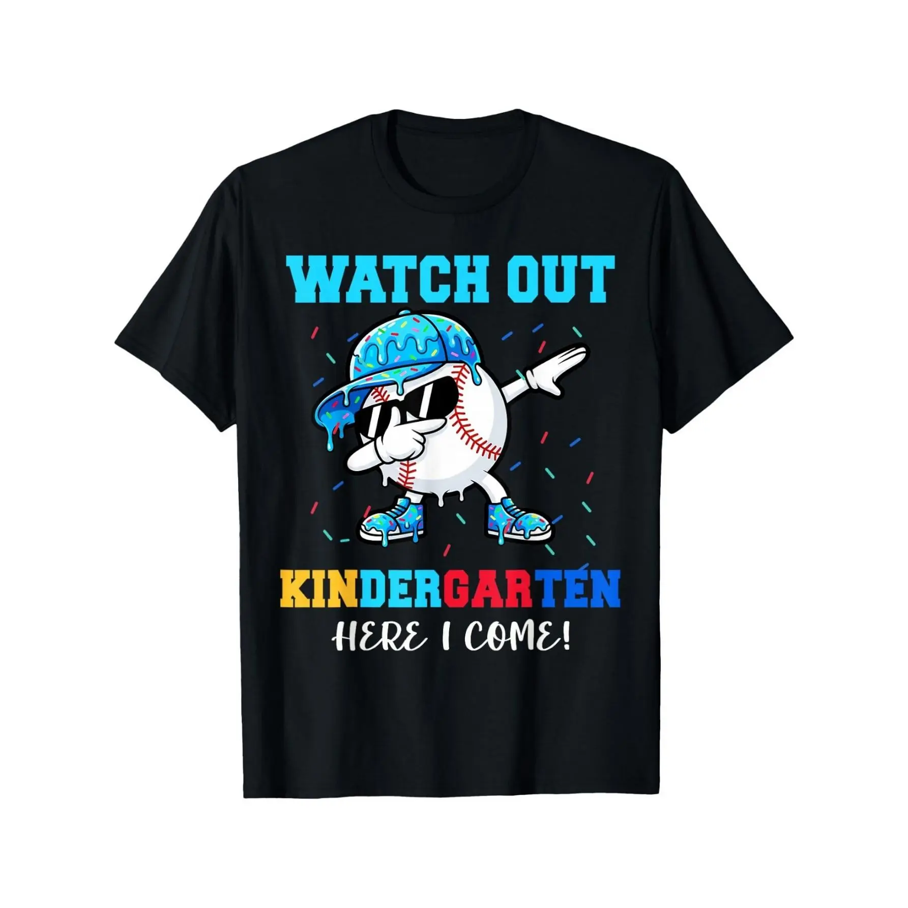 1pc Kids' Dabbing Baseball Kindergarten Print Black T-Shirt, Crew Neck, Casual Tee, Medium Stretch Knit Fabric, Regular Fit for Boys And Girls Children, Alphabet Pattern, for Spring/Summer/Fall, Back to School, Graduation, Day