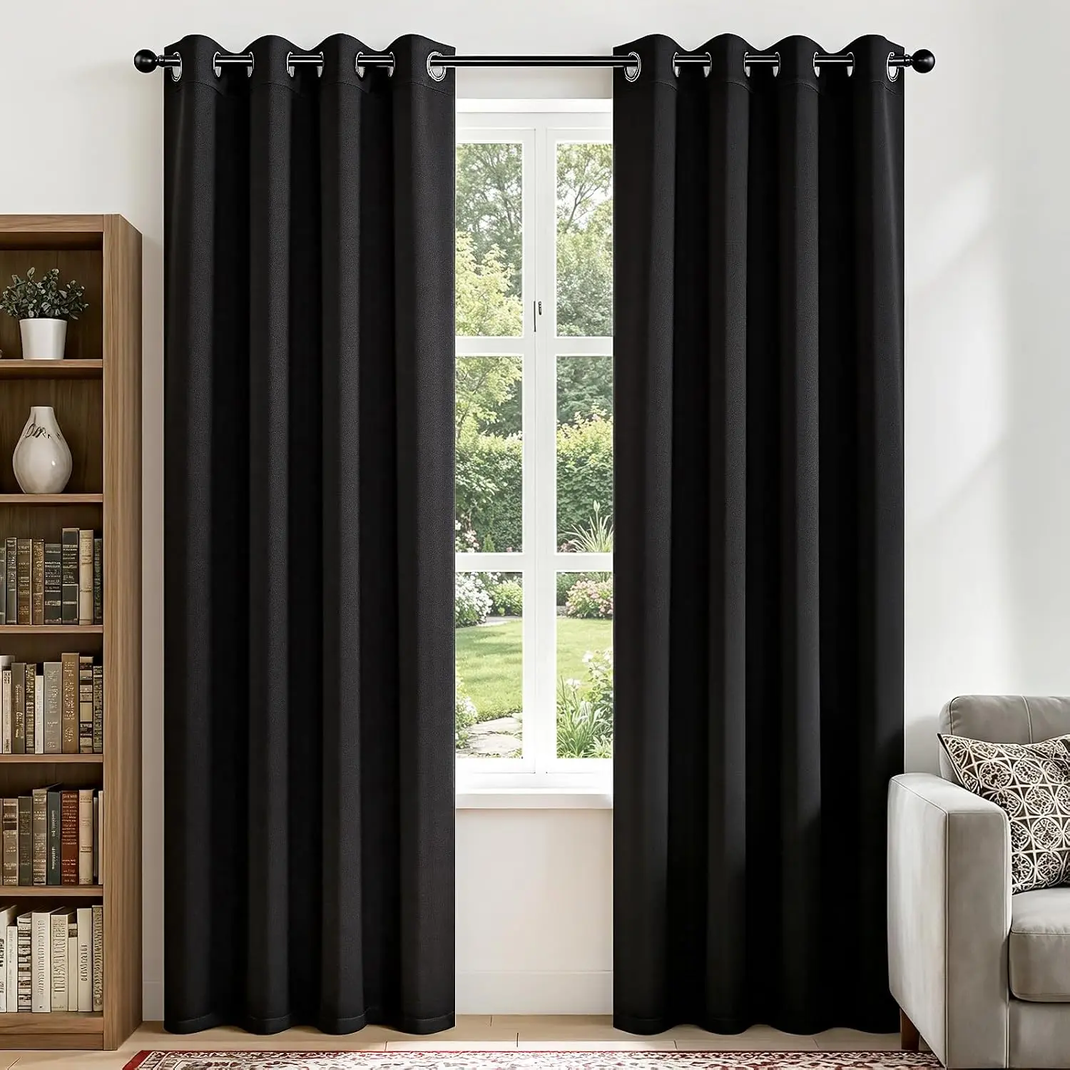 Blackout Curtains 90 Inches Long, Black Curtains 2 Panels Set Thermal Drapes, Room Darkening Grommet Drapes for Living Room Bedroom Window (W52 x L90 Inch, Black)