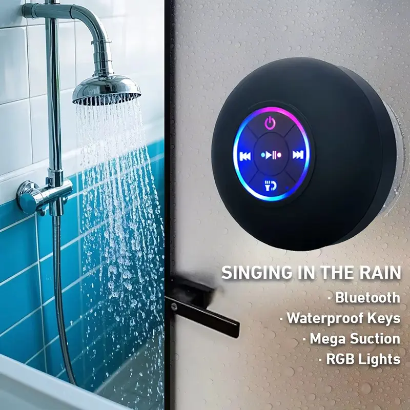 Portable Wireless Suction Cup , IPX4 Rated Waterproof, 1800mAh, ABS+Silicone Build, Built-in Subwoofer, Hands-Free Call Function, Suitable  Bathrooms, Pool Parties home amplifier deep bass stereo sound aux connection speaker for sleep