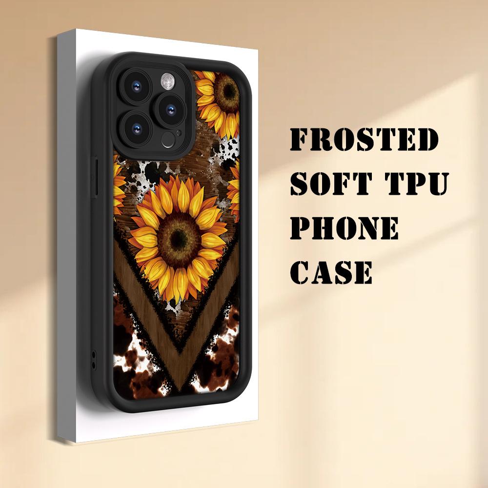 Creative - Western Leopard Print And Sunflower - for Iphone 16/15/14/13/12/11 XS XR X Plus Pro Max - Black TPU Soft Case, Provides Shockproof Protection, It Is a Good Gift for You to Give As a Gift/For Your Boyfriend Or Girlfriend/Christmas/Winter.