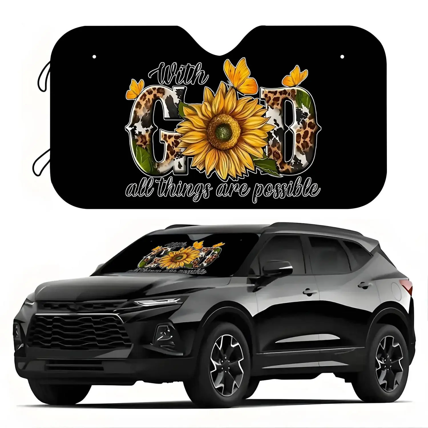 Gold Sunflower Car Window Shades,Foldable Car Shade Front Windshield UV Protection Heat Blocking Sun Visor Universal Fit for Hatchback, Truck, SUV, MPV