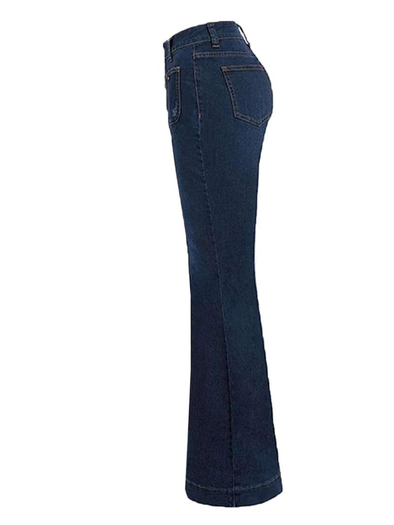 Women's Plain Flare Leg Jeans with Button & Pockets , Casual Bell Bottom Trousers for Daily Wear, Ladies Bottoms for All Seasons Women's Plain Flare Leg Jeans with Button & Pockets , Casual Bell Bottom Trousers for Daily Wear, Ladies Bottoms for All Seasons
