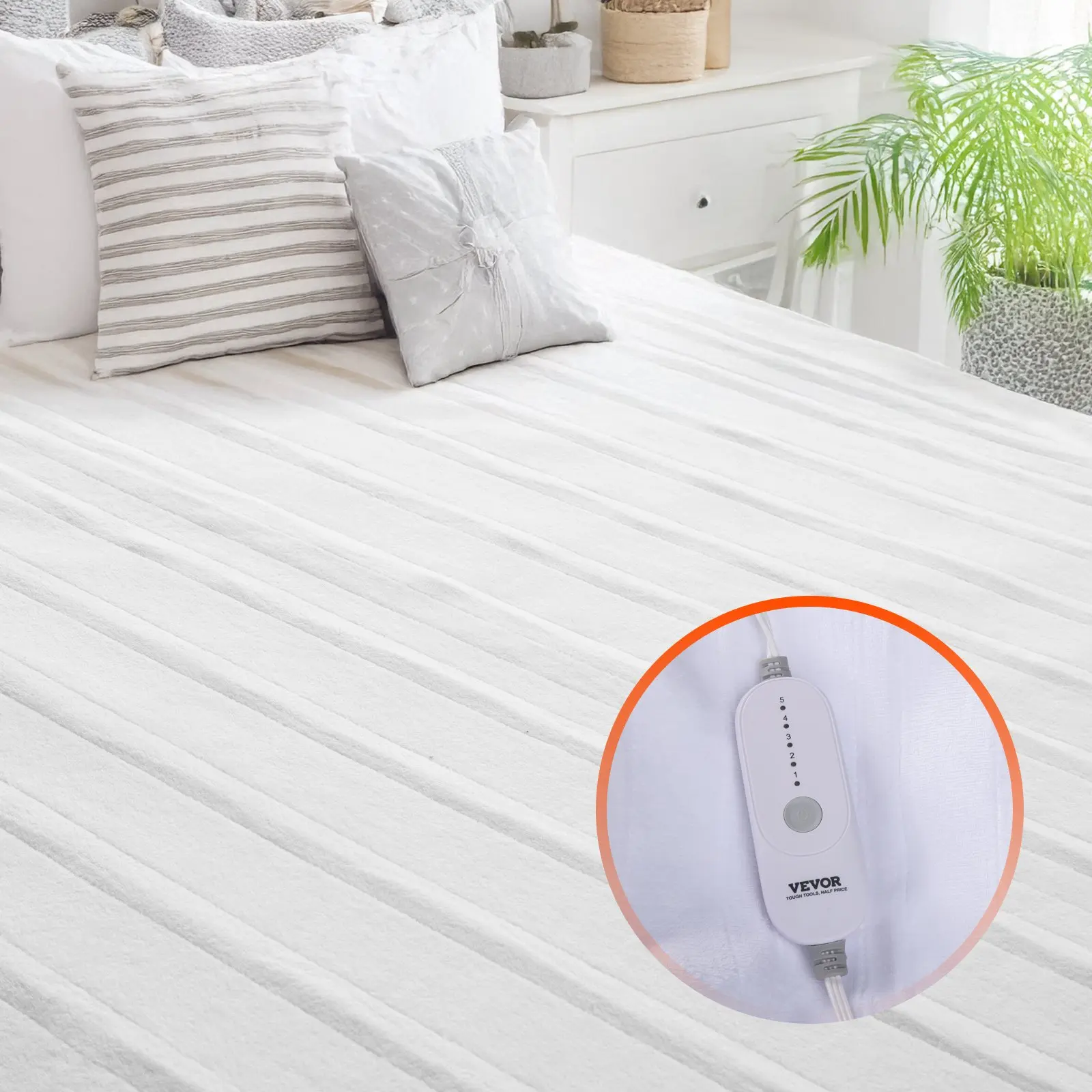 VEVOR Heated Mattress Pad, 54x 75 in, Full Size Electric Bed Warmer with 1-5 Heat Settings Control, 10-Hour Auto Shut Off, Machine-Wash Breathable Coral Fleece Heating Electric Mattress Sheets, White