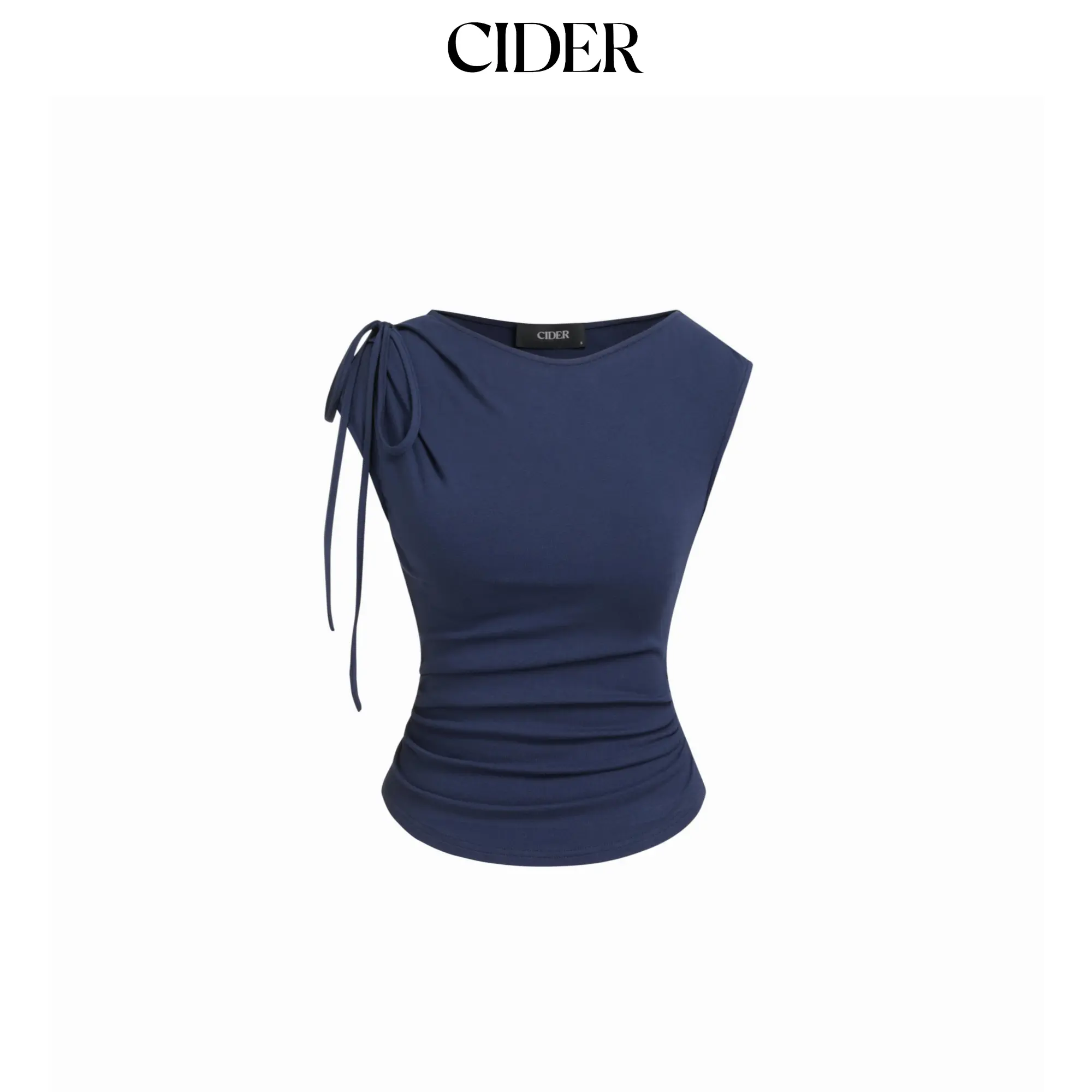 Cider Asymmetrical Neck Bowknot Cinched Waist Ruched Tee SummerWins SummerFinds