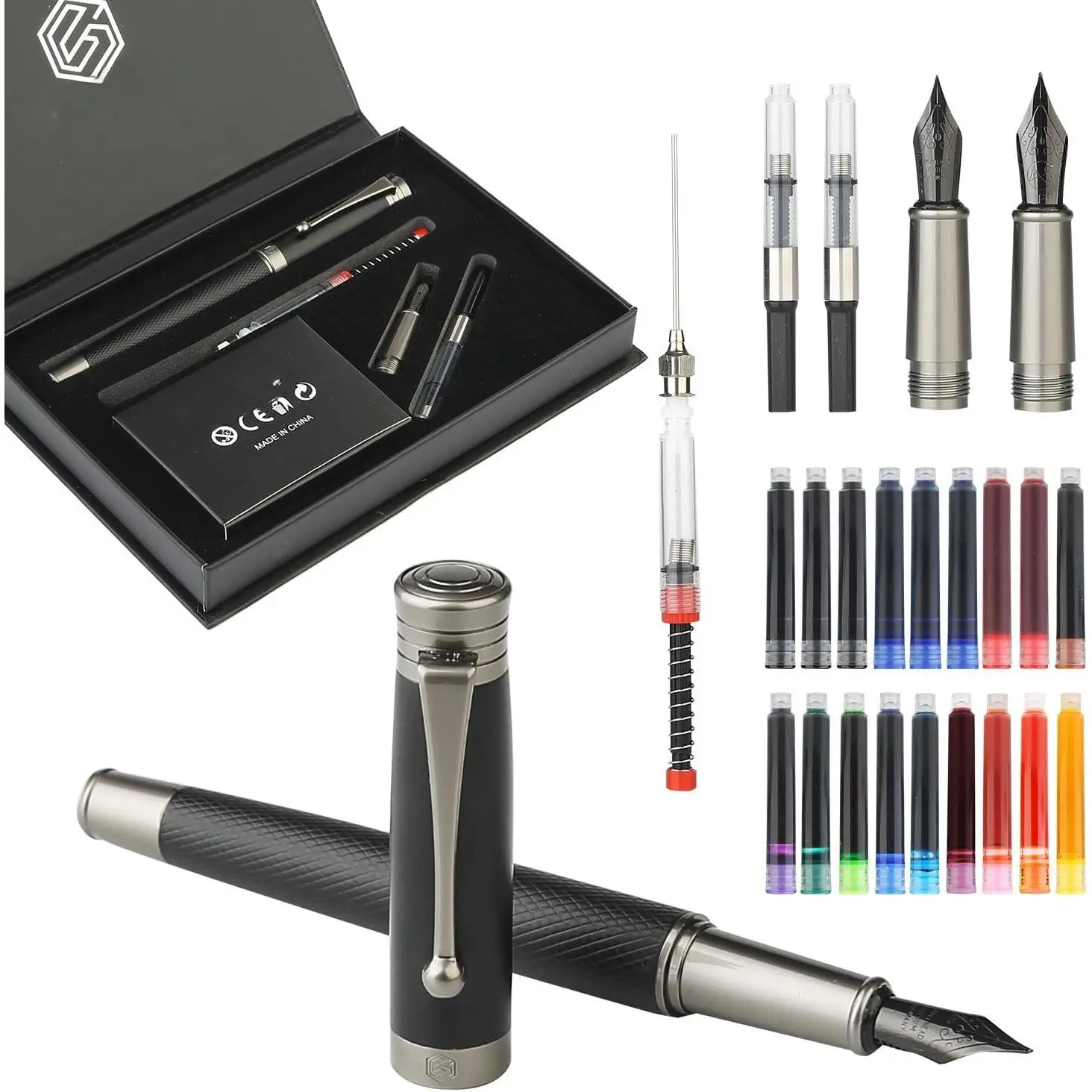 Balanced Weight Fountain Pen Set - Dual Fine & Medium Nibs, 18 Ink Cartridges, Ink Refill Converter & Filler, for Writing & Calligraphy, Ideal for Calligraphers MU-13