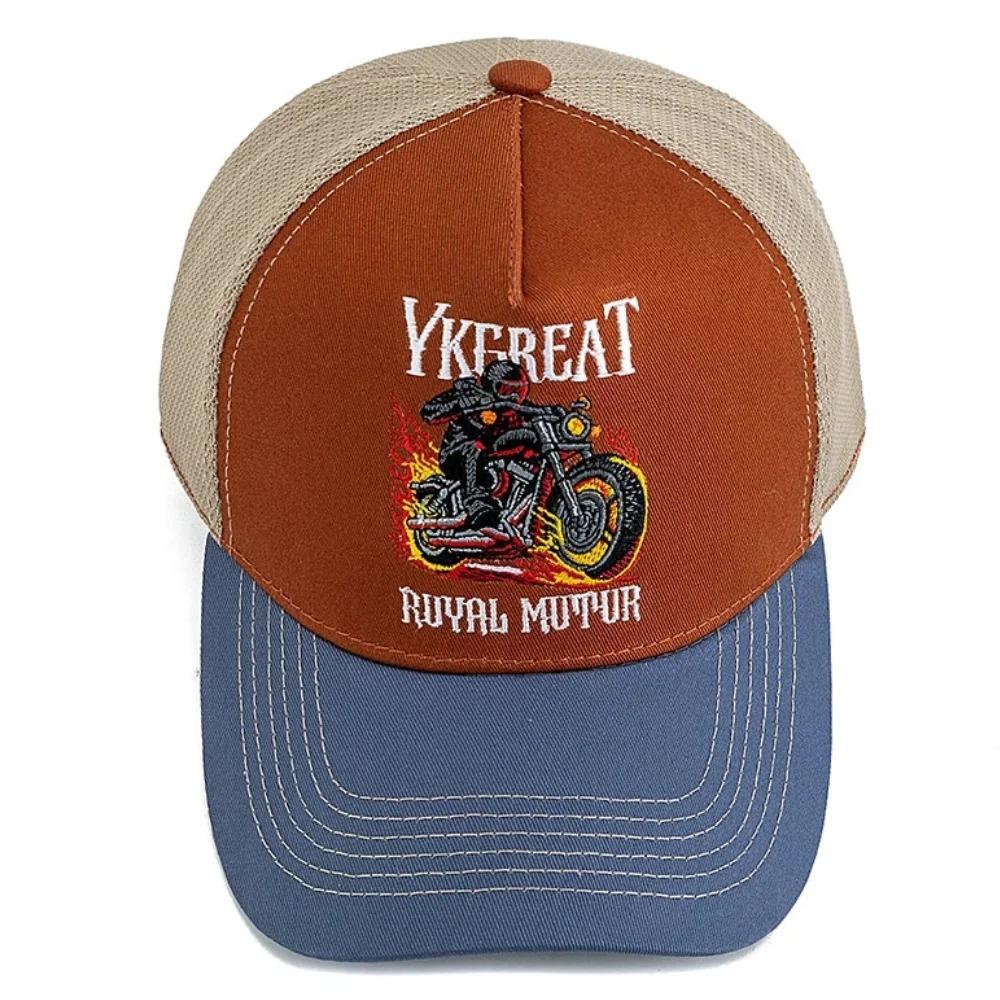 Hot Sale Motorcycle Embroidered Trucker Hat Flame Biker Patch Baseball Cap For Man Woman Breathable Streetwear Summer Mesh Caps