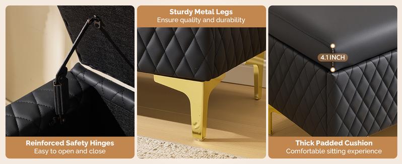 OmySalon Waiting Room Bench with Storage, Faux Leather Office Guest Chair Lobby Seating, Reception Furniture for Small Salon Barbershop Conference Business