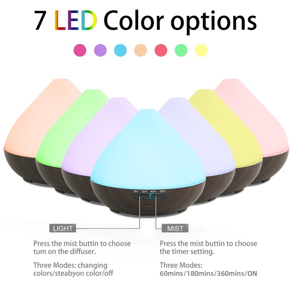 Aromatherapy Diffuser  Ultrasonic Humidifier, Remote Control, Colorful LED Mood Light, 6 Oils Included for Home & Office