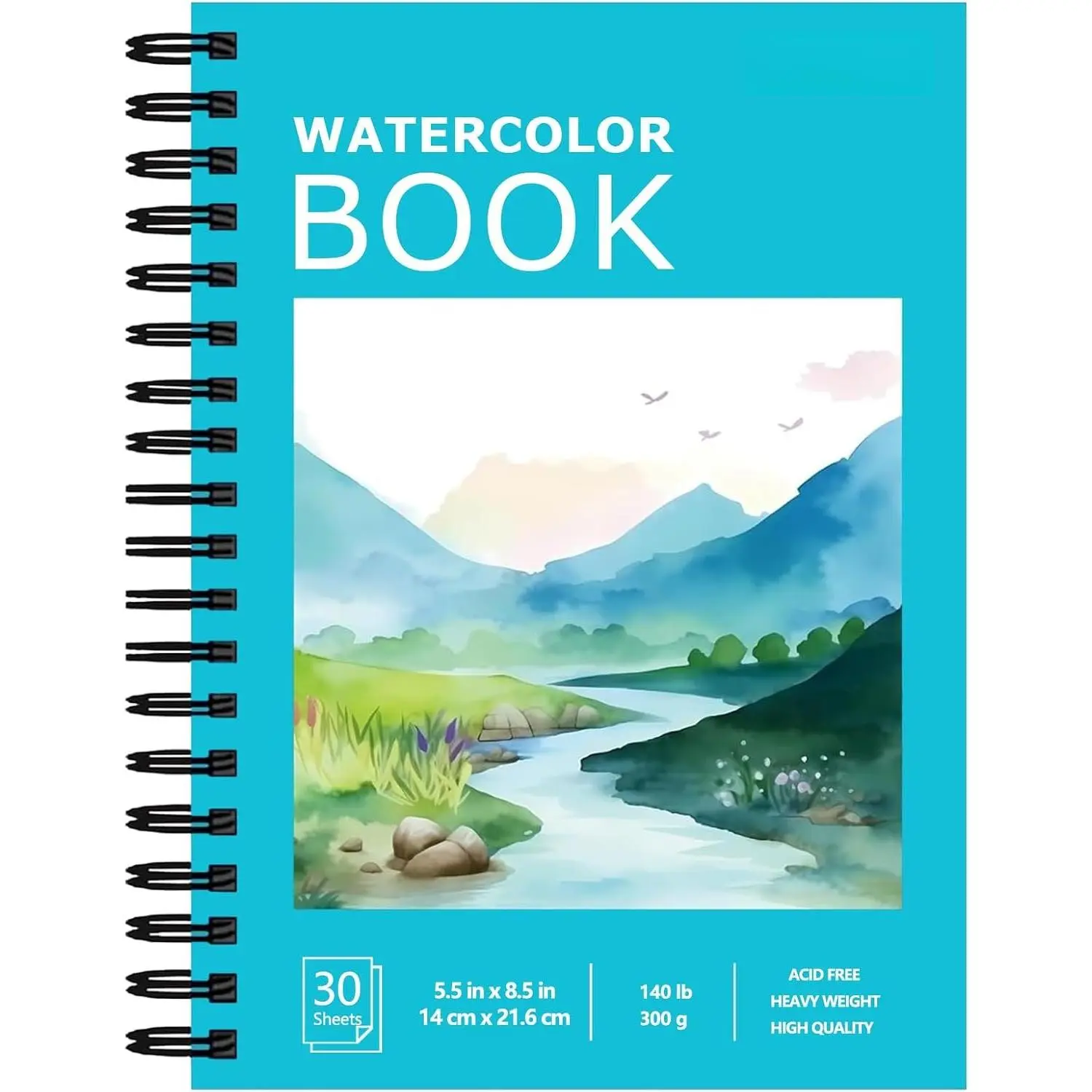 5.5"x8.5" Watercolor Paper, Small Sketchbook for , 30 Sheets | Spiral Bound, Water Color Paper, 140lb/300gsm Watercolor Paper, Watercolor Notebook, Watercolor Journal, Sketch Pad, Teal