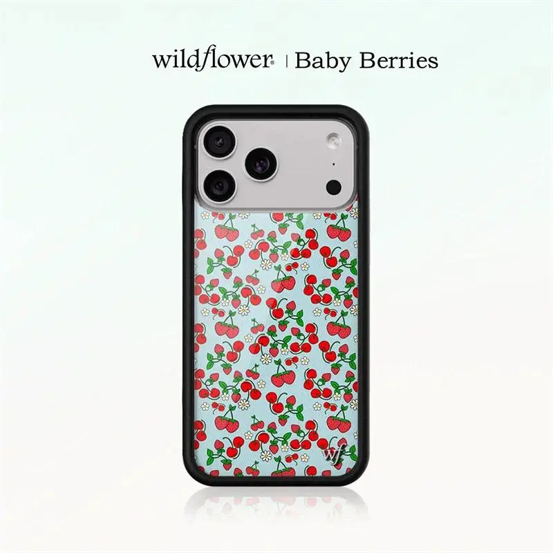 Wildflower Ins Baby Berries For iPhone 11 12 13 14 15 16 17 Pro Max summer Sweet fruits Cherry Strawberry WF ﻿﻿ musical cottagecore theme gift butterfly feather premium colorful swirl anti-drop   back  high-quality new product dopamine ac sockproof cover
