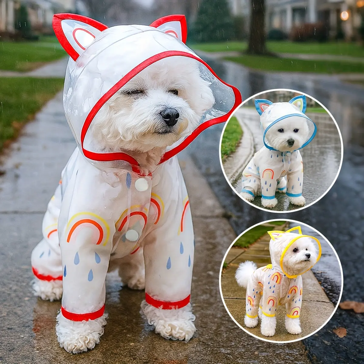 1pc Rainbow Pet Raincoat, Dog Clothes, Small Dog Four Seasons Rainy Day Special Waterproof Raincoat, Puppy Jumpsuit