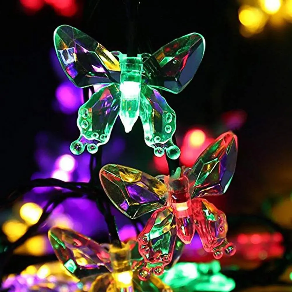 Butterfly String Lights,  Solar String Lights 16ft 20LED Butterfly Solar Fairy Lights Decorative Lighting for Wedding,Garden,,Porch,Lawn,Holiday Decorations (Multicolor)