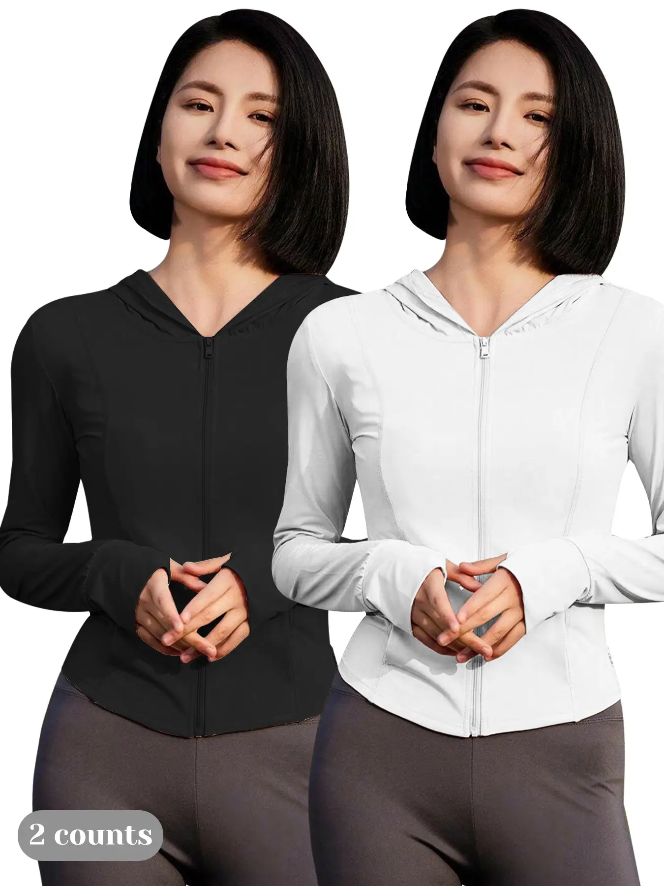 Women's Upf50+ Sun Protection Jacket, Athletic Outerwear, Sporty Sports Outerwear, Hooded Zipper Thumb Hole High Stretch Yoga Casual Sweatshirt, Short Top for Outdoor Activities