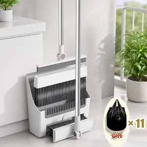 Broom and Dustpan Set,Masthome Long Handle Broom and Dustpan Set,Squeegee Broom and Brooms for Sweeping Indoor Set,Broom with Stand Up Dustpan Combo Set for Home, Office