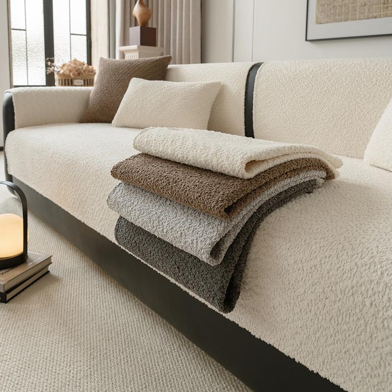 Pure Color Pearl Velvet Sofa Cover, Washable Sofa Slipcover, Pet-Friendly Anti-Slip Protector, Home Decor Furniture Protector for Living Room Bedroom