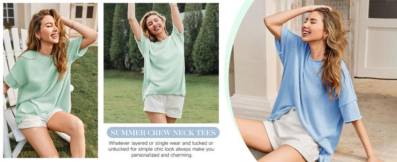 Fashare Women's Oversized T Shirts Casual Summer Crew Neck Loose Dropped Short Sleeve Side Slit Hem Blouse Tunic Tops Fashare Women's Oversized T Shirts Casual Summer Crew Neck Loose Dropped Short Sleeve Side Slit Hem Blouse Tunic Tops