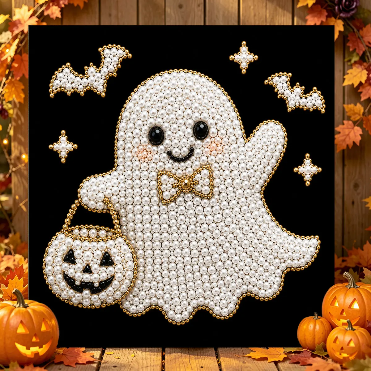 Halloween Ghost Pearl Art DIY Kit, Spooky Cute 3D Diamond Painting Crafts for Adults, DIY Fall Home Decor Wall Art, Beginner DIY Seasonal Party Gift