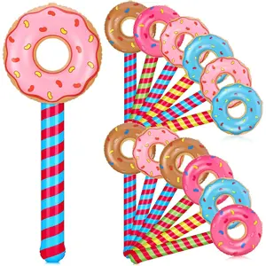 12 Pcs Inflatable Lollipop Floats - Assorted 4-Style Inflatable Donut Lollipop Circle Tubes, Pool Floats, Birthday Party Decoration Props & Favors for Swimming Pool Play