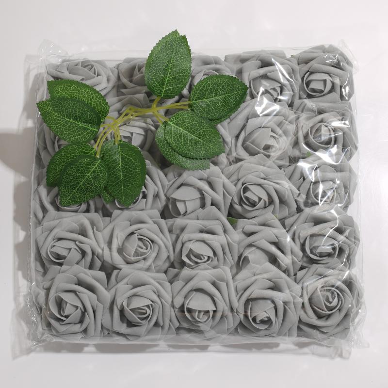 25pcs/Lot High-Grade White PE Rose Artificial Flower Head With Stem DIY Bouquet Wedding Party Decoration Scrapbook Supplies