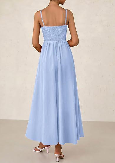 Sleeveless Suspender Solid Color Stitching A-line Beach Vacation Dress Women's Thin Shoulder Pleated Vest Pocket Commuting Dress