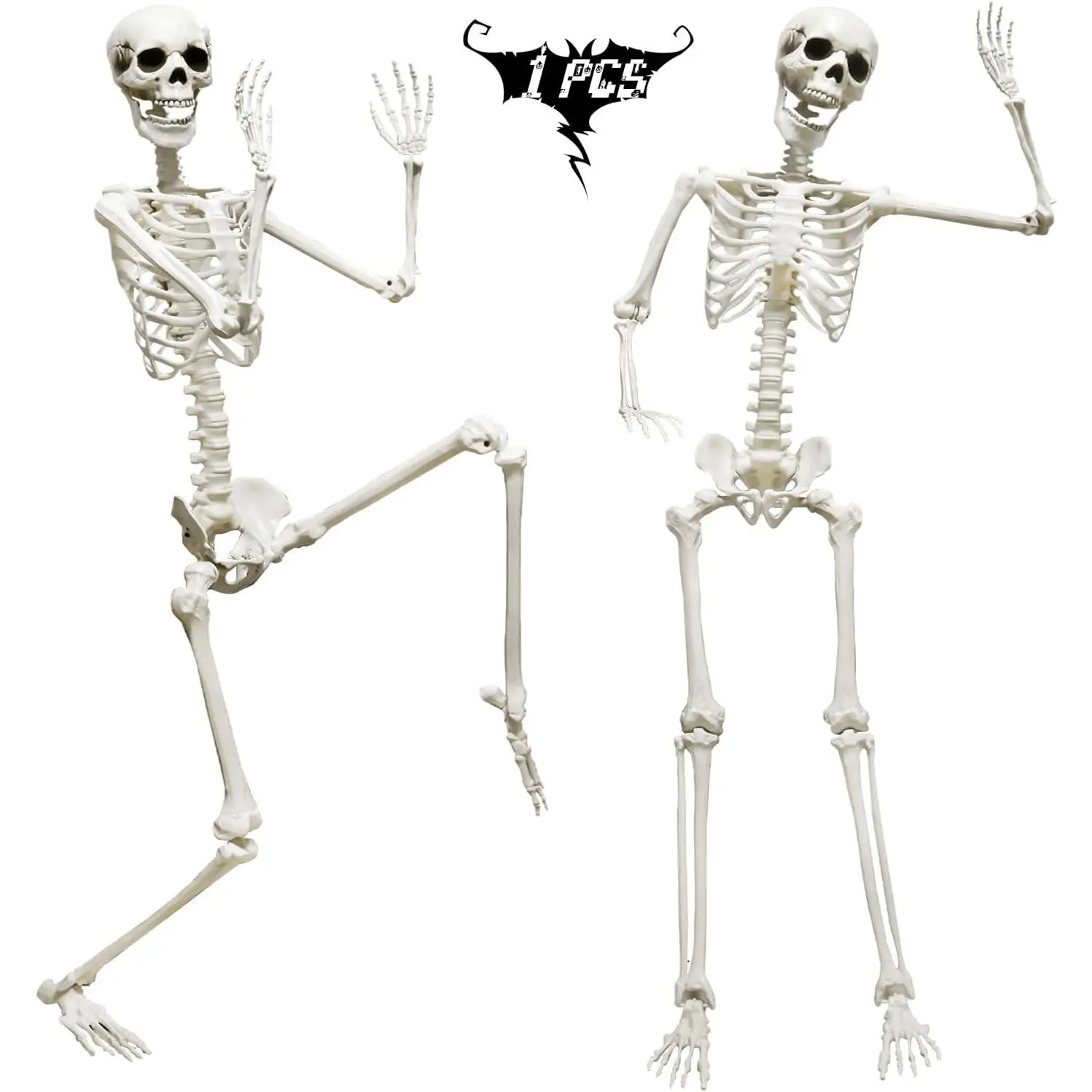 5.9FT/185cm Full Size Life Size Halloween Skeleton with Posable Joints Glowing Eyes, Ideal Decor for Halloween Party Outdoor Haunted House