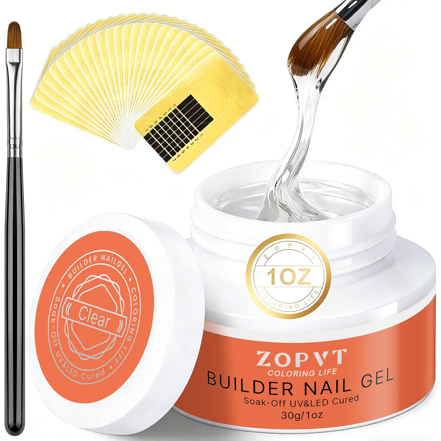 Zopvt Builder Nail Gel Kit, Clear Builder Gel Transparent Nail Extension Set, Hard Gel 1oz, Gels Acrylics, Acrylic Strengthening, DIY Home Manicure Art Supplies