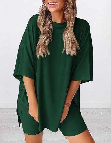 Spring and summer new loose fashion solid color casual short-sleeved shorts two-piece set