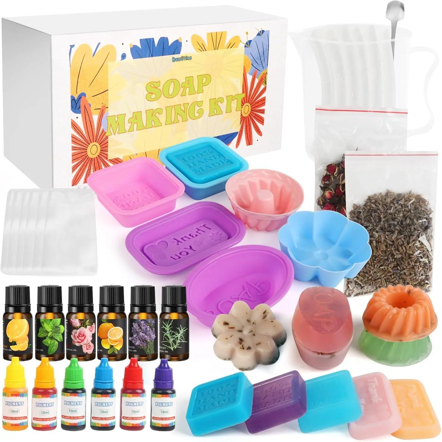 Dewiitine DIY Soap Making Kit, Soap Kit with Soap Mold Melt and Pour Soap Base Fragrances Dried Flowers Glitter Soap Colorant DIY Craft Kit for Adults Beginners