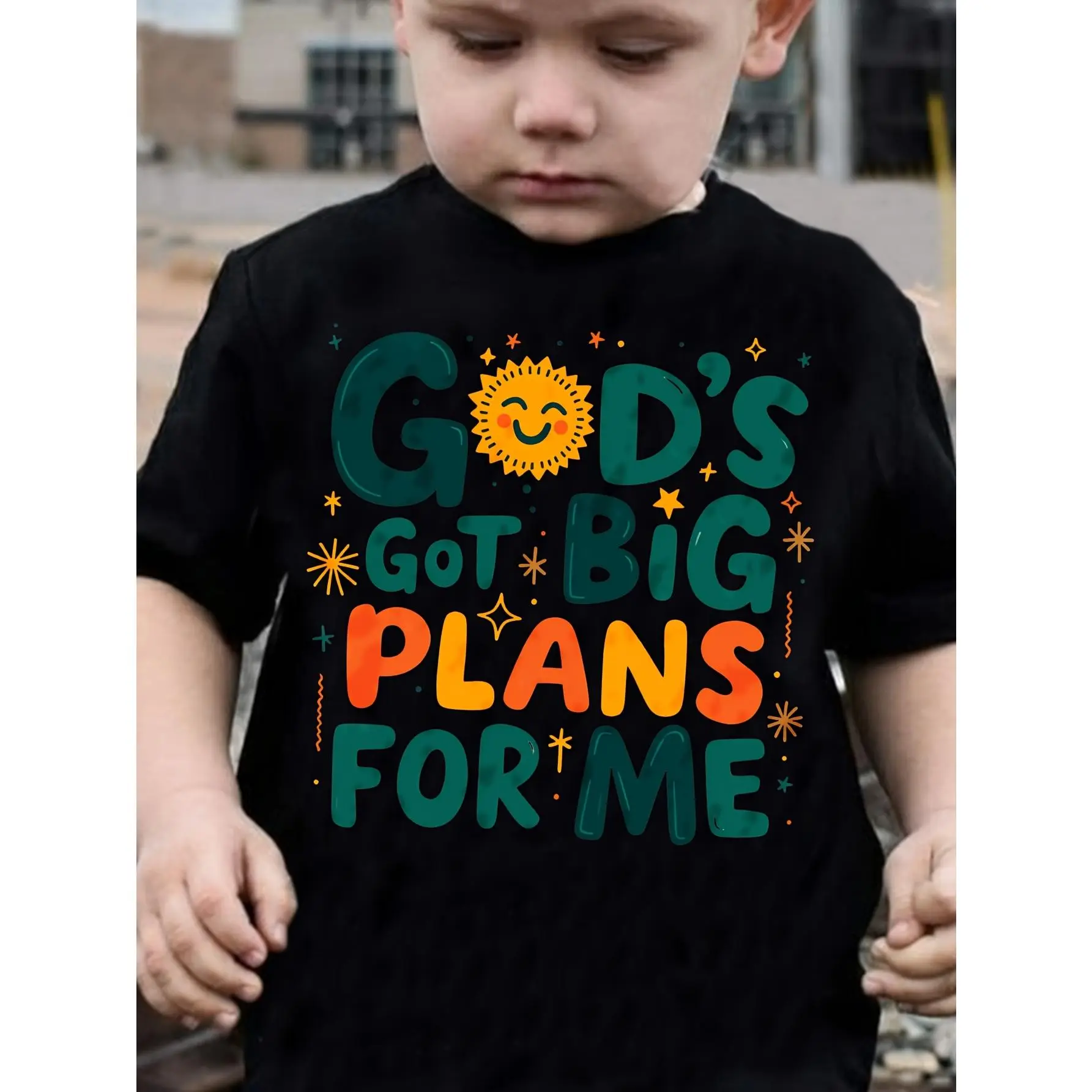 Boys' "GOD's GOT BIG PLANS for ME" Letter Print Inspirational Versatile Creative Casual T-Shirt