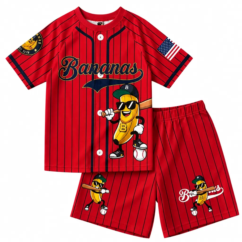 Dabbing Banana Retro American Flag Fake Baseball Jersey 2 Piece Set Mesh Top and Casual Shorts Fashion Summer Outfit for Toddler Big Kid Boys Girls Banana Baseball Lover Daily Outdoor Active Wear