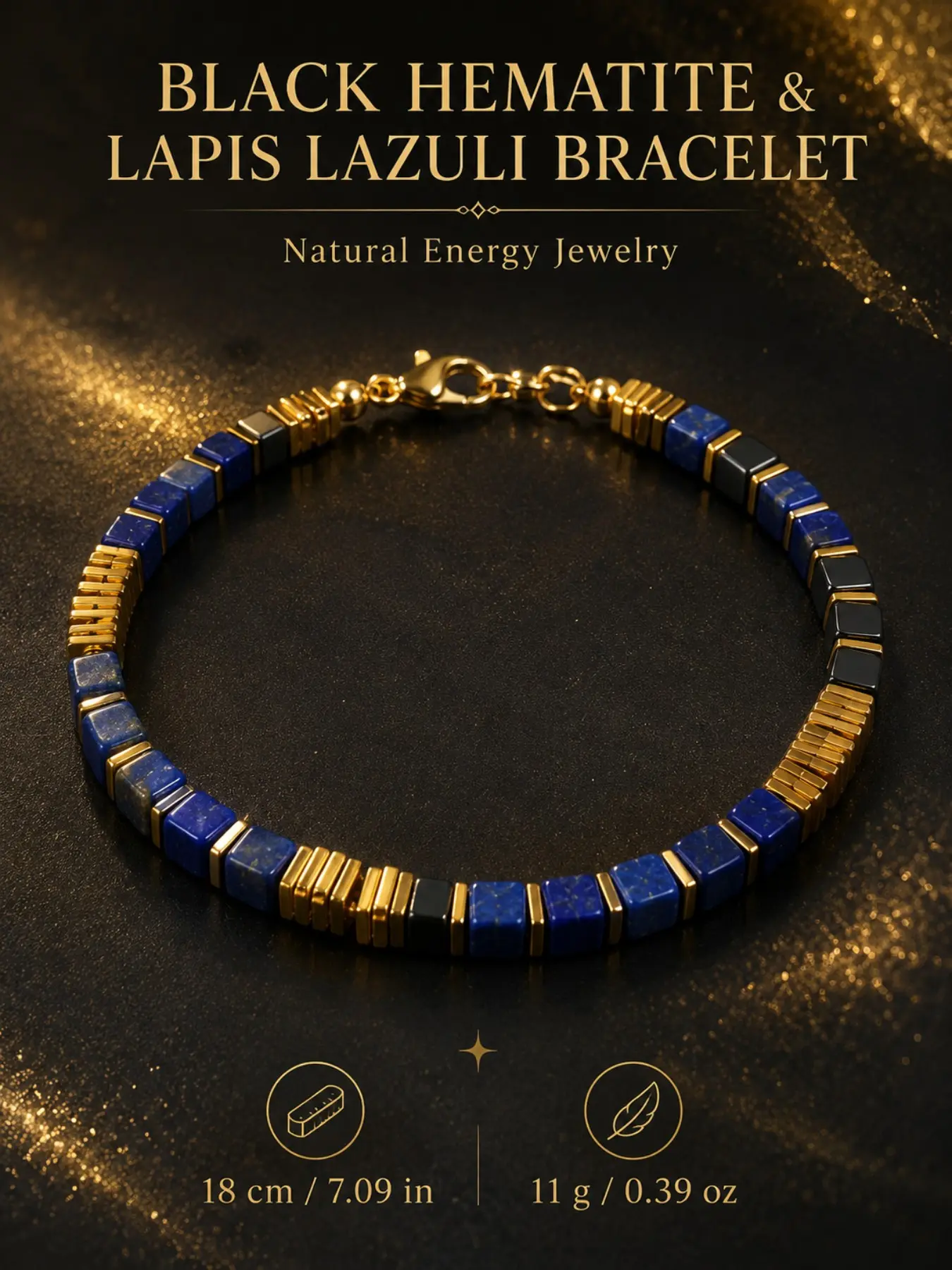 Vintage Lapis Lazuli Stone Square Bead Exquisite High Quality Bracelet, Spacer, Adjustable Lobster Clasp, Elegant Office Accessory Gift
