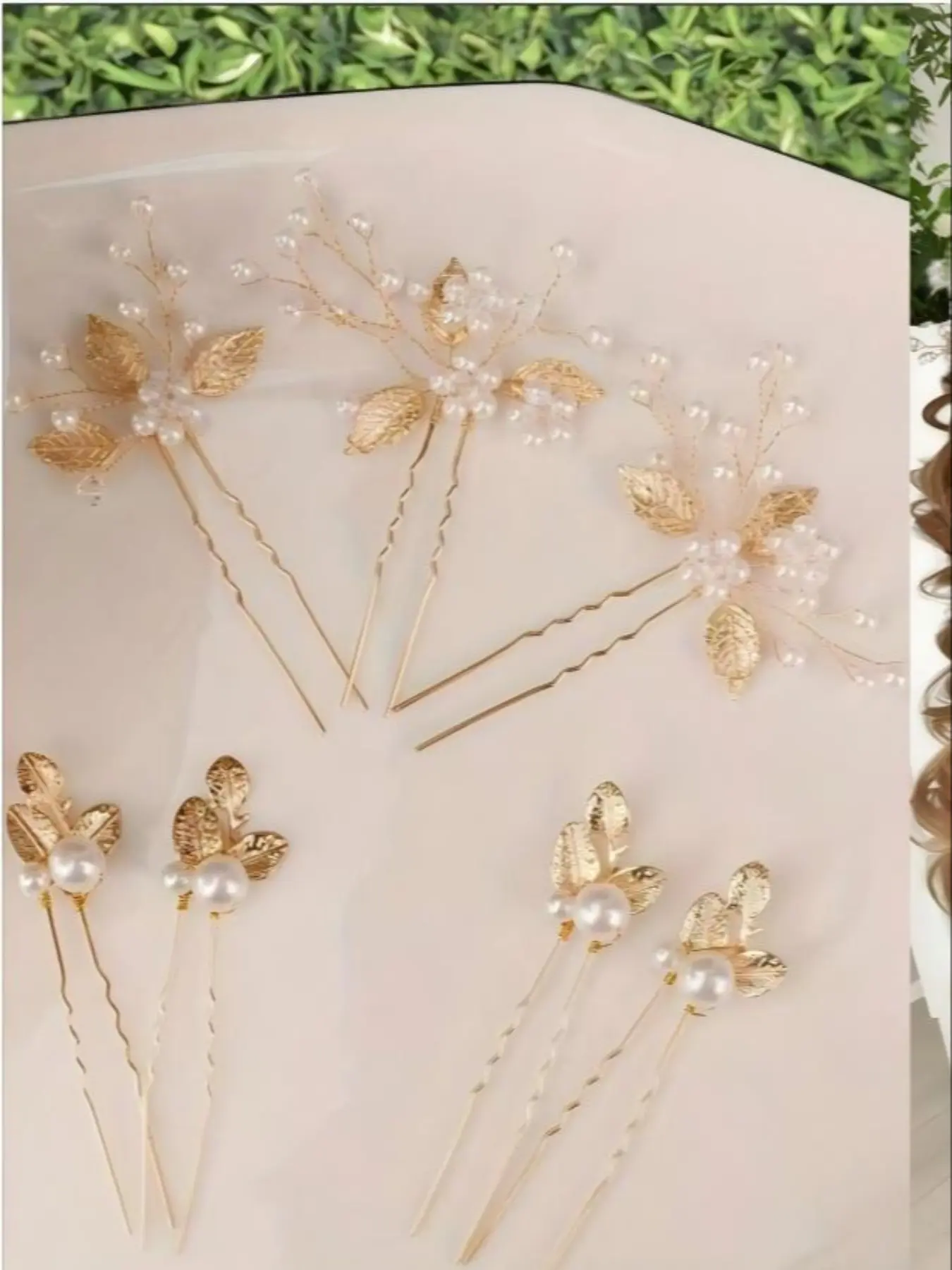 7pcs Leaf Bride Headpieces, Handmade Imitation Pearl Crystal Fashion Hair Accessories, Wedding Dress Floral Hairpins Set
