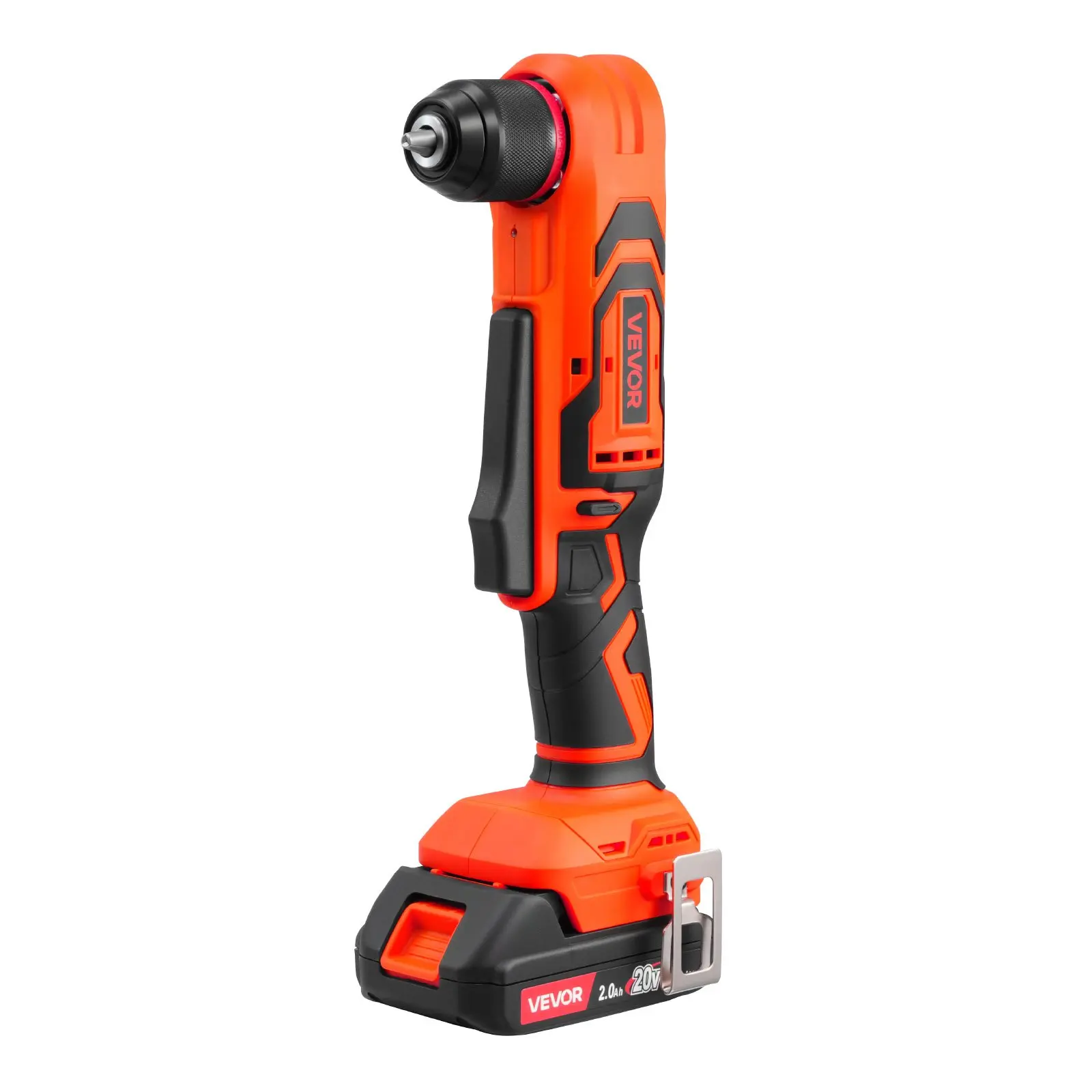 VEVOR 3/8-Inch Chuck Brushless Cordless Right Angle Drill - Adjustable Speed, Quick Change, LED Light, Batteries, Charger, Belt Clip, Forward/Reverse for Furniture Tight Space Fastening & Loosening