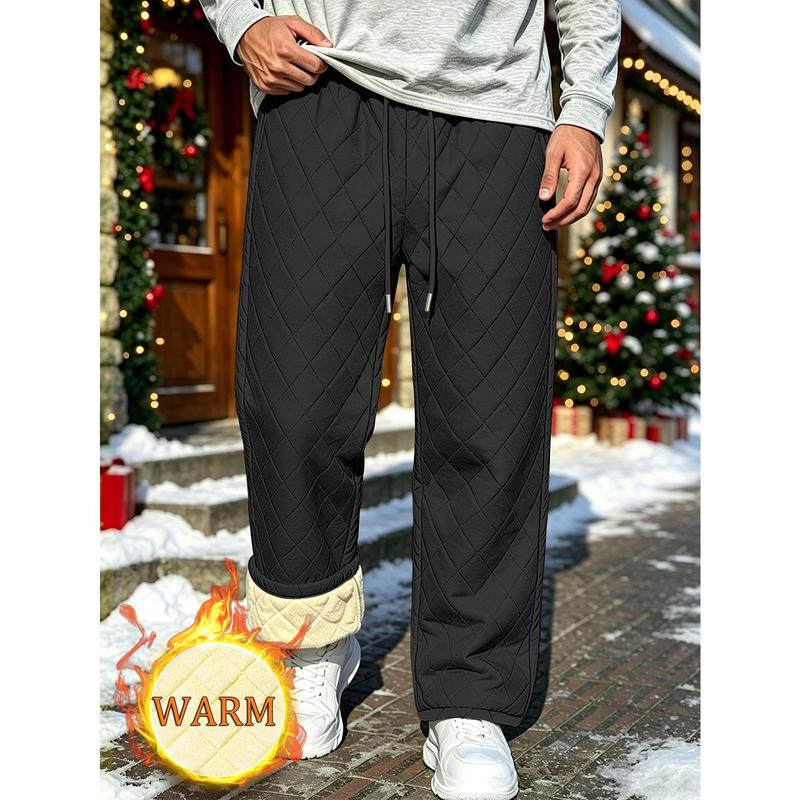 Men's Fleece Winter Pants, Thick Lamb Fleece Lined Warm Pants, Elastic Drawstring Waist Windproof Warm Sports Pants, Loose Straight Tube Design, Suitable for Daily Walking, Skiing and Outdoor Activities in Cold Weather