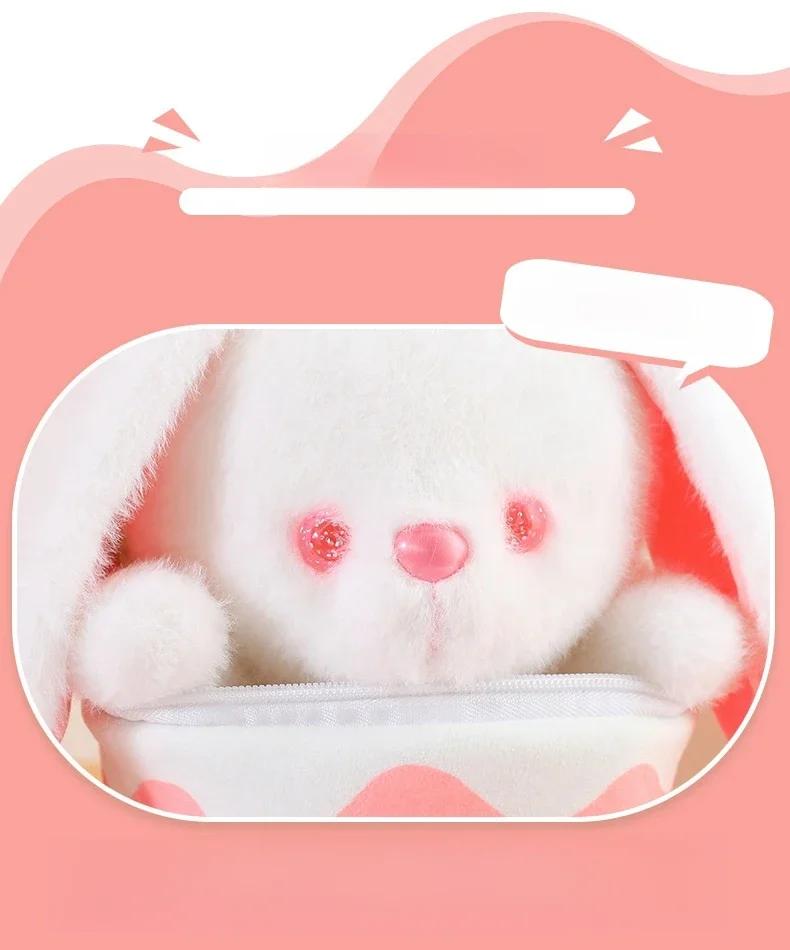 Stuffed Funny Bunny Bear Plush Doll Strawberry Carrot Rabbit Plush Toy Soft Bear in Milk Tea Bag Creative Kids Birthday Gift