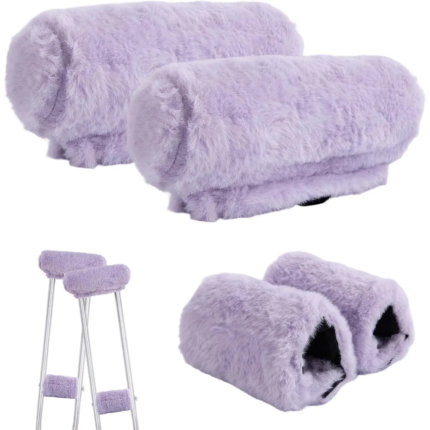 Ultra-Soft Fluffy Breathable Crutch Pads Set, Underarm and Hand Grip Crutch Padding Covers, Crutches Accessories for Armpits