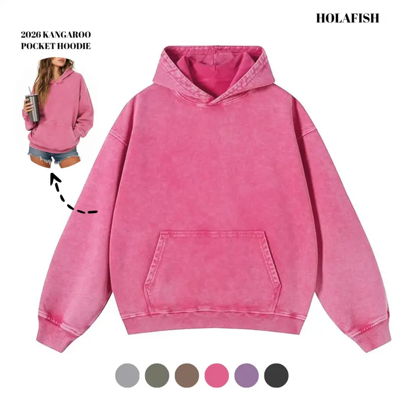 Holafish 2026 Women's Oversized Acid Wash Hoodie Pullover Sweatshirt Vintage Loose Fit Winter Long Sleeve Shirts Outfits Tshirts&Hoodies DG010 Casual Fashion Cotton Polyester Streetwear Tops - Womenswear