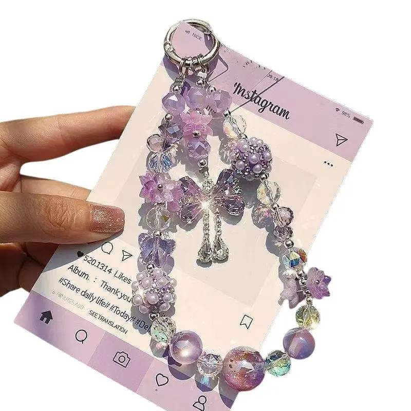 Sweet Rainbow Crystal Bow Beaded Phone Charm, Sparkling Chain Strap Accessory, Bag Pendant, Gift Bag Included, Perfect for Christmas and Halloween Gifts