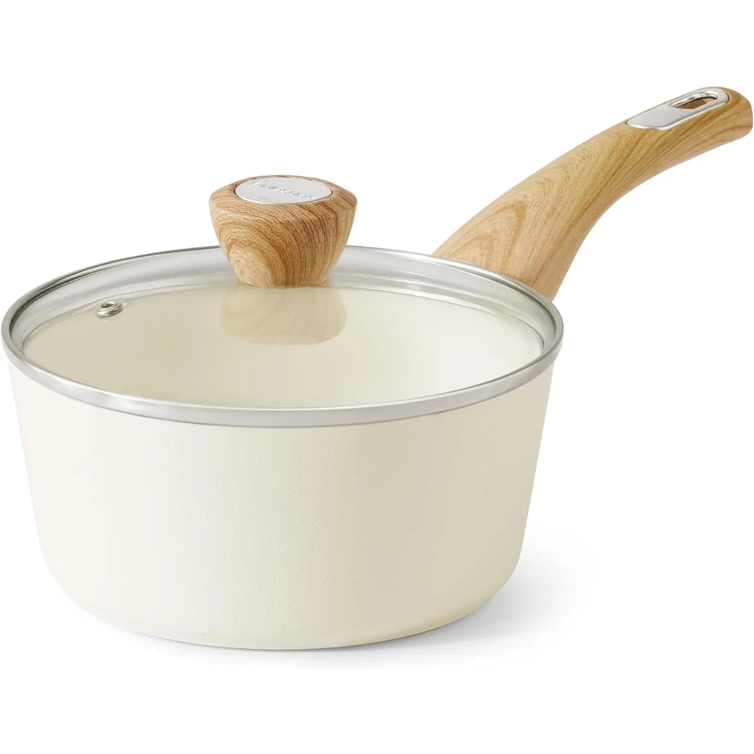Ceramic Nonstick Sauce Pan with Lid, 1.5 Quart Small Saucepan, White Cooking Pot with Stay Cool Handle, Non toxic Kitchen Sauce Pot, Non stick Saucier Pan, Induction Pot, PFOA PTFE PFAS Free