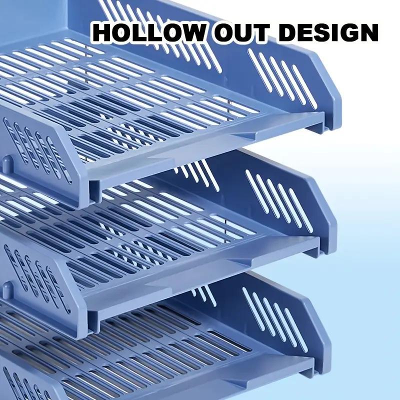 3-Tier Expandable Desktop File Organizer, Space-Saving Stackable PP Plastic Shelves, Durable and Detachable Design for Office Storage