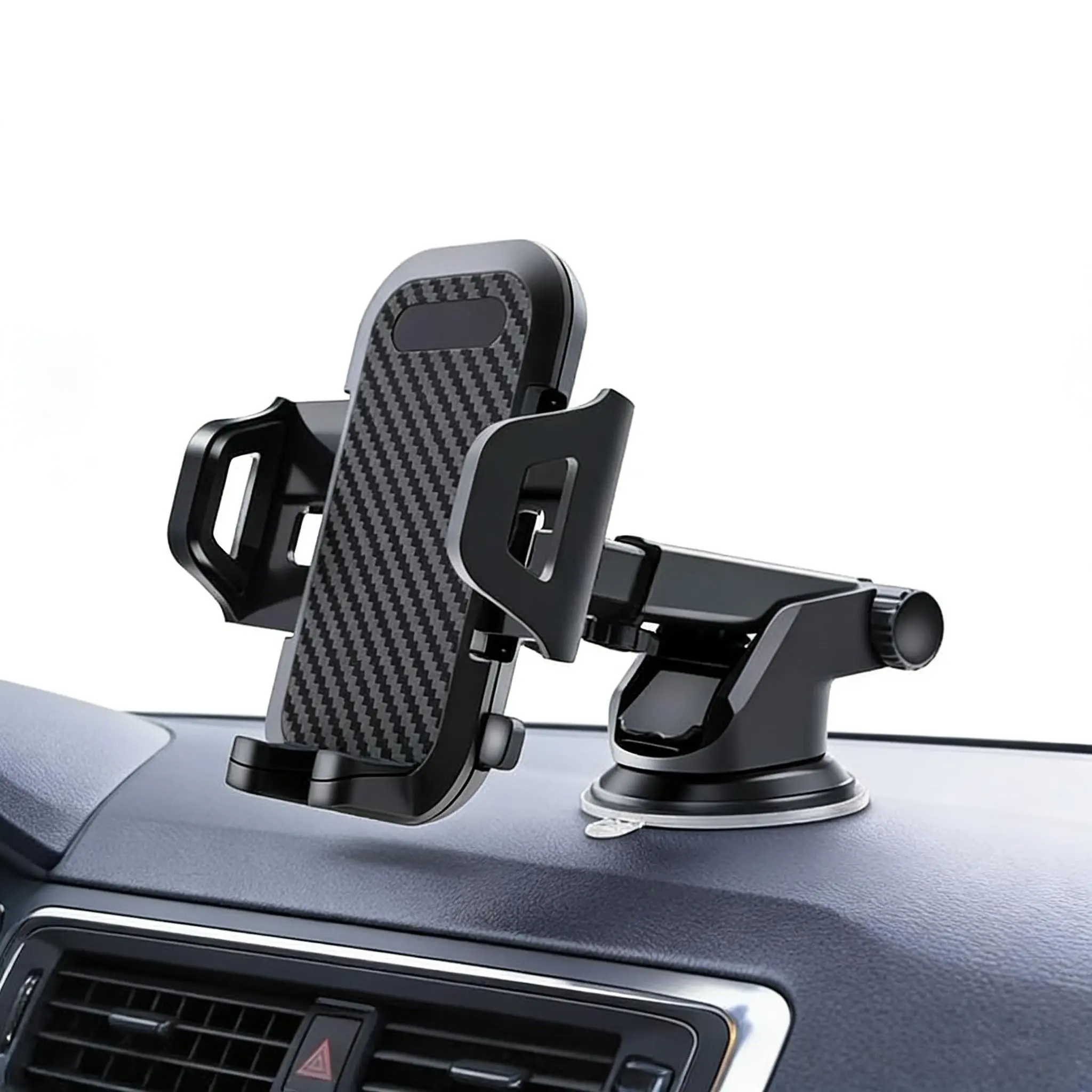 Car Phone Holder Mount with Suction Cup, Simple Practical Design, Mechanical Clip Lock, Auto Release, Strong Suction, Fits Various Phones, Cellphone Holder for Car