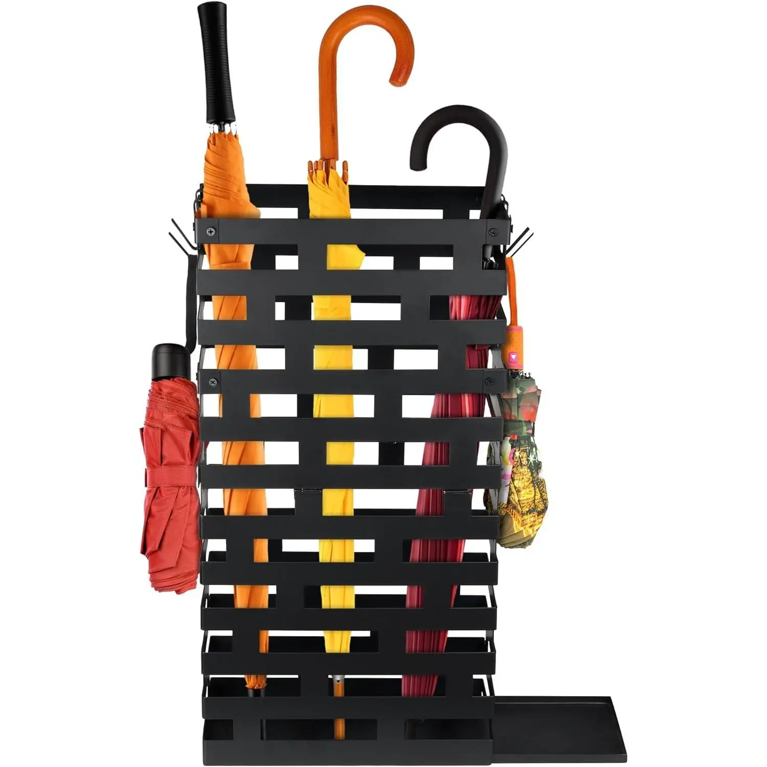 23 Inch Umbrella Holder for Indoor Entryway, Large Metal Umbrella Stand with Removable Water Tray and Hooks, Umbrella Rack Storage for Home, Office, Hotel
