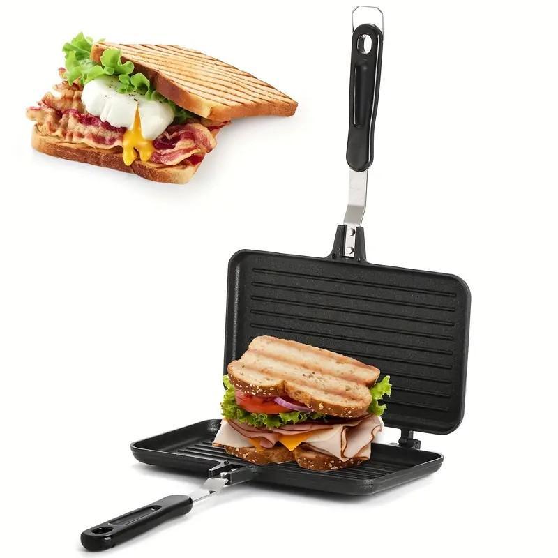 Non-stick Sandwich Press, Sandwich Toaster, 1 Count Double-sided Heat-resistant Handle Sandwich Baking Pan, Kitchen Appliances, Multi-functional Breakfast Pan for Home & Outdoor, Sandwich Maker