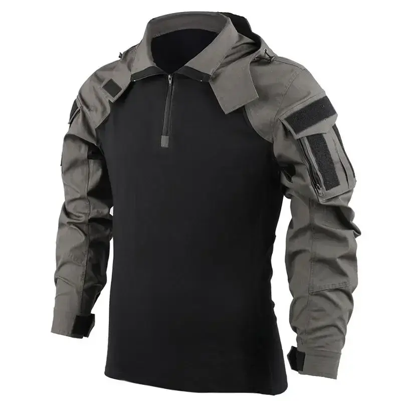 Men's Camo Tactical Hooded Shirt | Durable Cotton Combat Tee for Outdoor Adventures