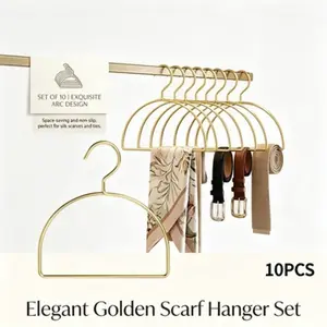 Minimalist Arc Design Golden Metal Scarf Hanger Set of 10, Sleek Wardrobe Accessory Storage Rack, Decorative Closet Organizer for Sorting Belts, Ties, Scarves in Bedroom, Walk-In Closet and Dressing Room