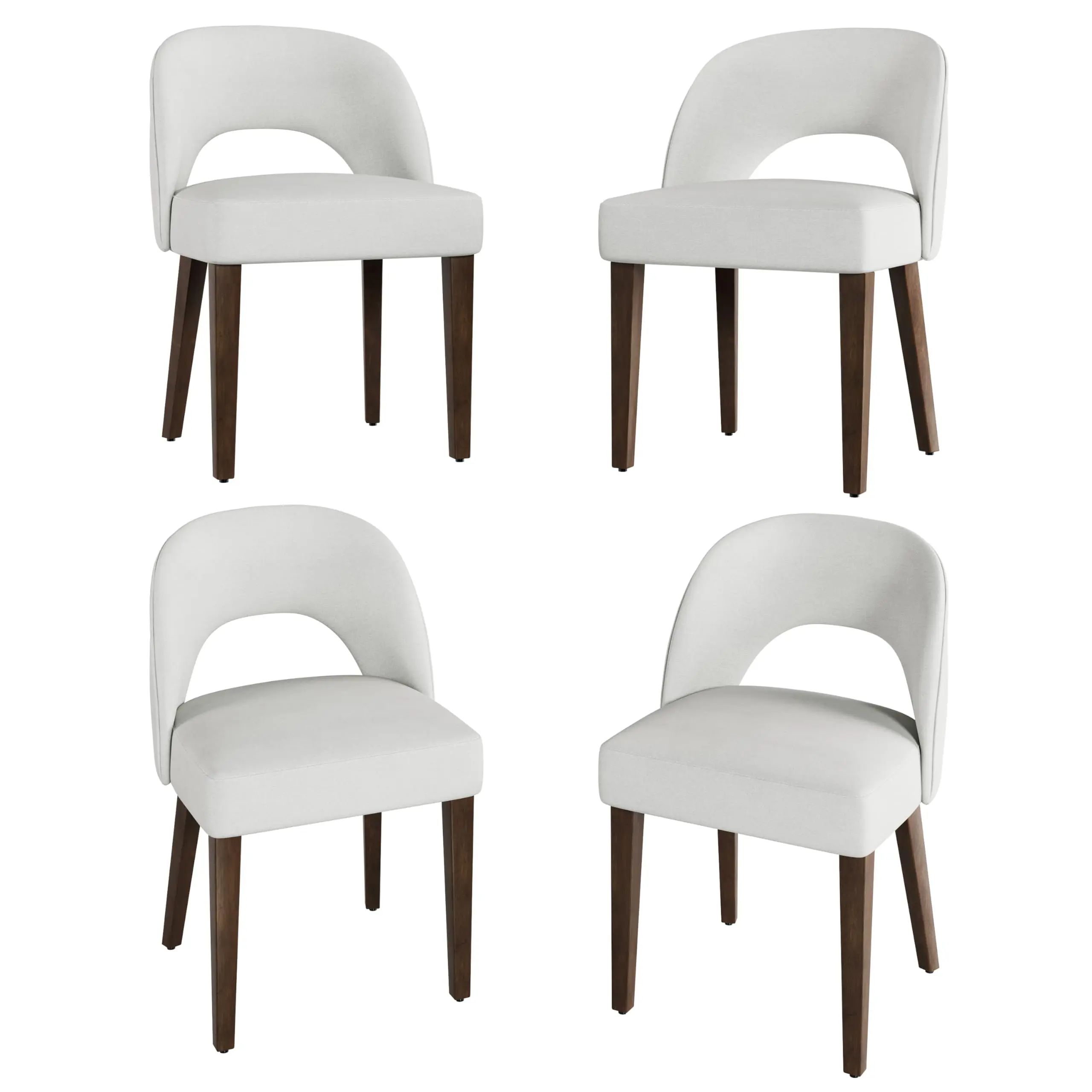 Set of 4 White Chenille Dining Chairs, Modern Plush Upholstered Kitchen Chairs for Dining Room, Easy Assembly & Adjustable Feet