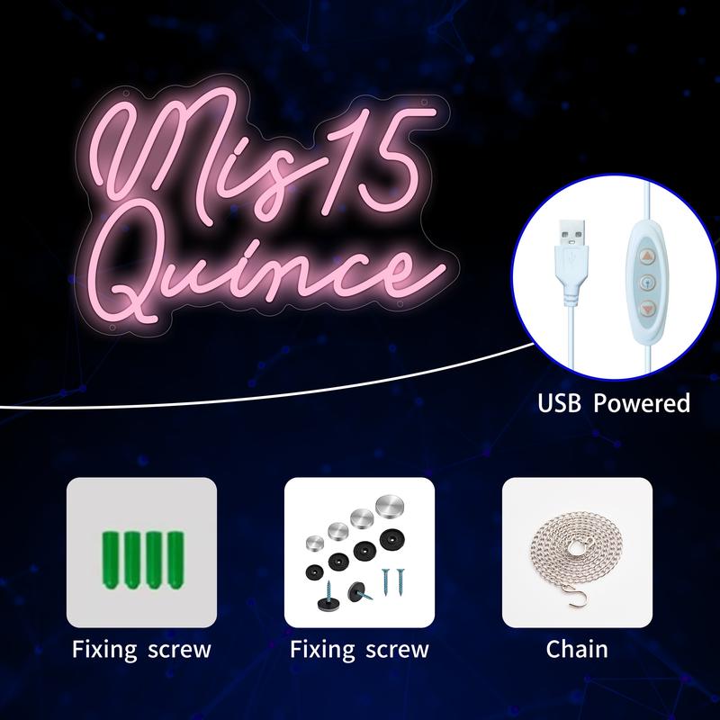 Mis15 Quinceanera-1pc Neon Light Sign Decor,Room Wall Deocr,Business Logo Sign,for Bedrom Livingroom Bathroom Club Bar Mancave Party Birthday Valentine Decoration,Best Gift for Teen Girls Boys,USB Powered.