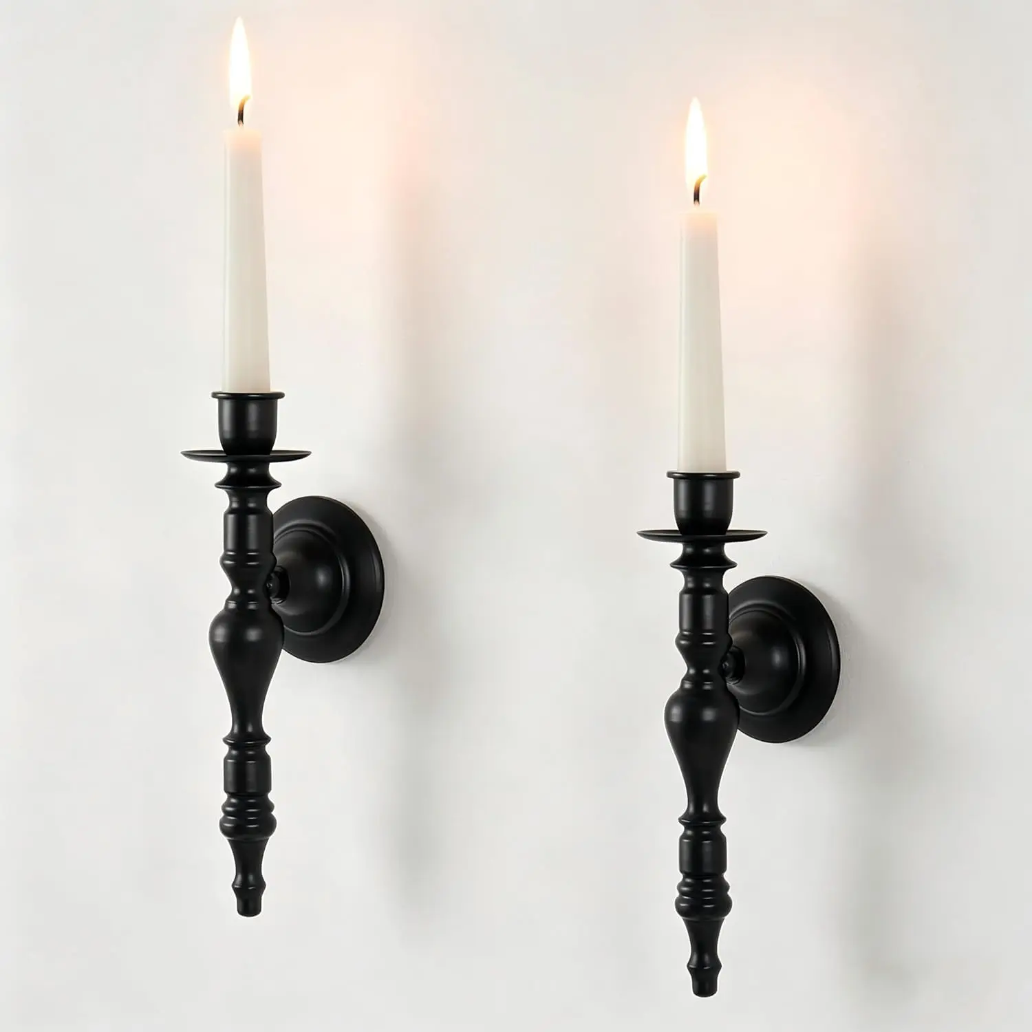 We Moment Black Wall Candle Sconces Set of 2, Vintage Candle Holders for Taper Candles, Classic Elegant Metal Candle Sconces for Bedroom Living Room Bathroom Farmhouse Rustic Home Decor