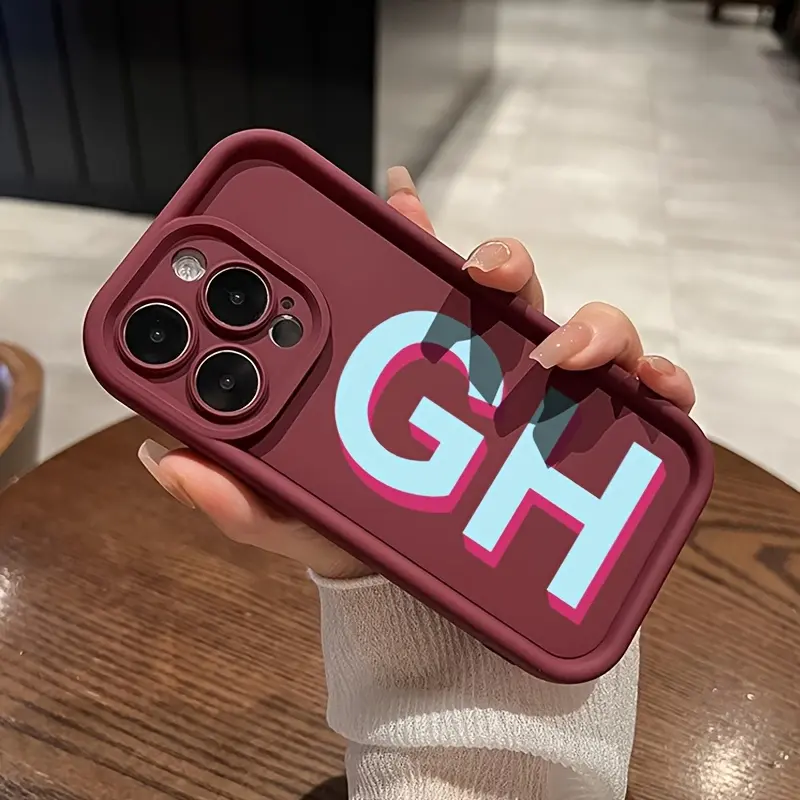 Custom Initial Monogram Cellphone Case - Personalized Name 3D Letter Casing for iPhone 11-15,16,17,18 ProMax,Plus & Samsung S23 Ultra,S25,S26, Burgundy Cover, Drop-Proof Shockproof Accessories for Devices, Stylish Casual Protection, Birthday Gift for Her